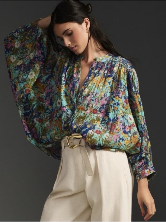 Pilcro Tops - Anthropologie Pilcro Floral Batwing Peasant Blouse 100% Cotton Boho Medium